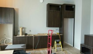 kitchen cabinet installation in progress