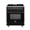 Massimo 30 Inch Dual Fuel Range in Black, Air Fryer Basket, True Convection, Antique Brass Handles