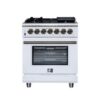 Massimo 30 Inch Dual Fuel Range in White, Air Fryer Basket, True Convection, Antique Brass Handles