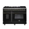 Massimo 48 Inch Dual Fuel Range in Black, Air Fryer Basket, True Convection, Antique Brass Handles
