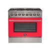 Galiano 36-inch Dual Fuel Range Stainless Steel, 6 Burners, 5.36 cu.ft. True Convection Oven-RED