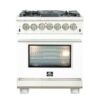 Capriasca 30-inch Dual Fuel Range Stainless Steel, 5 Burners, 4.32 cu.ft. True Convection Oven-WHT
