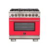 Capriasca 36-inch Dual Fuel Range Stainless Steel, 6 Burners, 5.36 cu.ft. True Convection Oven-RED