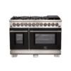 Capriasca 48-inch Dual Fuel Range with black doors, 8 Brass Burners, 6.58 cu.ft. Double Ovens
