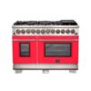 Capriasca 48-inch Dual Fuel Range Stainless Steel, 8 Brass Burners, 6.58 cu.ft. Double Ovens-RED