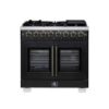 Capriasca 36 Inch French Door Dual Fuel Range in Black with Antique Brass Accessories