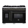 Capriasca 48 Inch French Door Dual Fuel Range in Black with Antique Brass Accessories