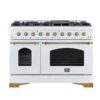Forno Antico 48-Inch Dual Fuel Range White with Antique Brass Finish