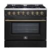 Forno Galiano 36-inch Dual Fuel Range in Black & Antique Brass Design