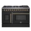Forno Galiano 48-inch French Door Dual Fuel Range Black & Antique Brass Design