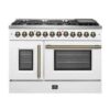 Forno Galiano 48-inch French Door Dual Fuel Range White & Antique Brass Design