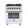 Massimo 30-inch Gas Range White, 5 burners, 68,000 BTU, 4.32 cu. ft., Air Fryer, Griddle