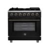 Massimo 36-inch Gas Range in Black, 6 burners, 83,000 BTU, 5.36 cu. ft., Air Fryer, Griddle