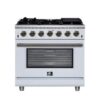 Massimo 36-inch Gas Range White , 6 burners, 83,000 BTU, 5.36 cu. ft., Air Fryer, Griddle