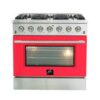 Galiano 36-inch Gas Range Stainless Steel, 6 Burners, 83,000 BTU, 5.36 cu.ft. Convection Oven-RED