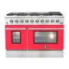 Galiano 48-inch Gas Range Stainless Steel, 8 Burners, 107,000 BTU, Griddle, 6.58 cu.ft. Double Ovens-RED