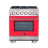 Capriasca 30-inch Gas Range Stainless Steel, 5 Brass Burners 100,000 BTU, 4.32 cu.ft. Oven-RED