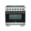 Capriasca 36-inch Gas Range Stainless Steel, 6 Brass Burners 120,000 BTU, 5.36 cu.ft. Oven-BLK