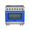 Capriasca 36-inch Gas Range Stainless Steel, 6 Brass Burners 120,000 BTU, 5.36 cu.ft. Oven-BLU