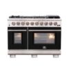 Capriasca 48-inch Gas Range Stainless Steel, 8 Brass Burners 160,000 BTU, 6.58 cu.ft. Double Oven-BLK