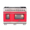 Capriasca 48-inch Gas Range Stainless Steel, 8 Brass Burners 160,000 BTU, 6.58 cu.ft. Double Oven-RED
