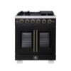 Capriasca 30-inch French Door Gas Range, Black, 5 Brass Burners, 4.32 cu.ft., Air Fryer