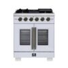 Capriasca 30-inch French Door Gas Range, White, 5 Brass Burners, 4.32 cu.ft., Air Fryer