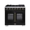 Capriasca 36" French Door Gas Range in Black, 6 Brass Burners, 5.36 cu.ft. Convection Oven