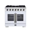 Capriasca 36" French Door Gas Range in White, 6 Brass Burners, 5.36 cu.ft. Convection Oven