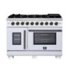Capriasca 48-inch French Door Gas Range White, 8 Brass Burners, 6.58 cu.ft. Double Ovens