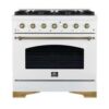 Forno Antico 36-Inch Freestanding Gas Range White, Antique Brass Design