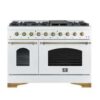 Forno Antico 48-Inch Freestanding Gas Range White, Antique Brass Design