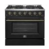 Forno Galiano 36-inch Freestanding Gas Range in Black with Antique Brass Design