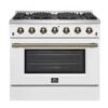 Forno Galiano 36-inch Freestanding Gas Range in White with Antique Brass Design