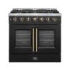 Forno Galiano 36-inch French Door Gas Range Black and Antique Brass Design