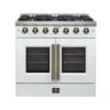 Forno Galiano 36-inch French Door Gas Range White and Antique Brass Design