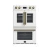 Forno Asti 30-Inch Double Electric Wall Oven with Upper French Doors in White & Antique Brass