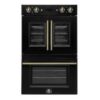 Forno Asti 30-Inch Double Electric Wall Oven with Upper French Doors in Black & Antique Brass