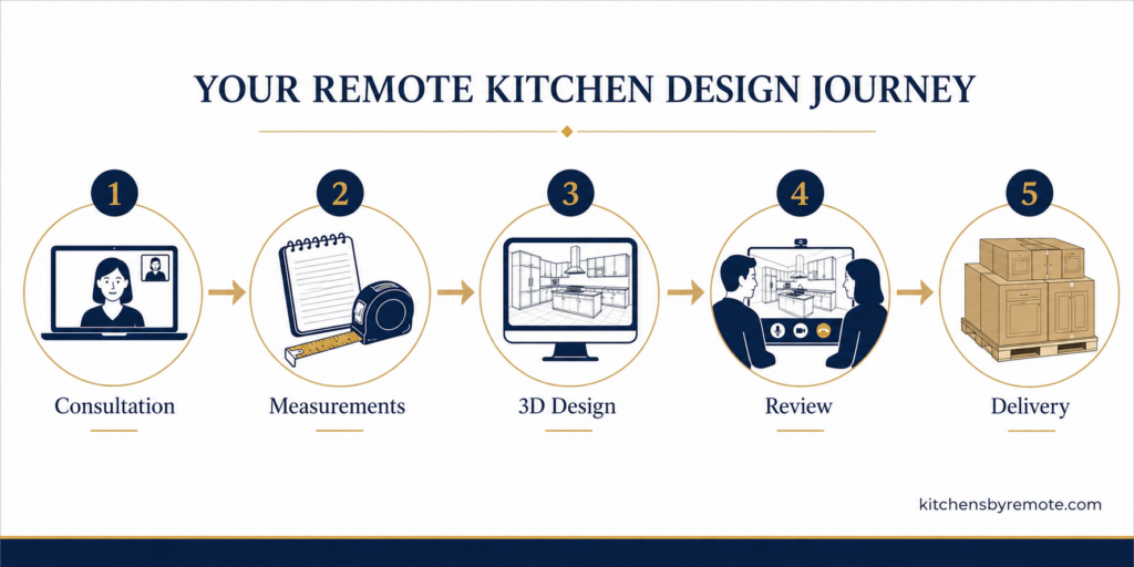 five step remote kitchen design process from consultation to cabinet delivery