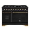 Forno Antico 48-Inch Freestanding Gas Range Black, Antique Brass Design
