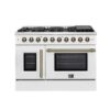 Forno Galiano 48-Inch Freestanding French Door Gas Range White & Antique Brass