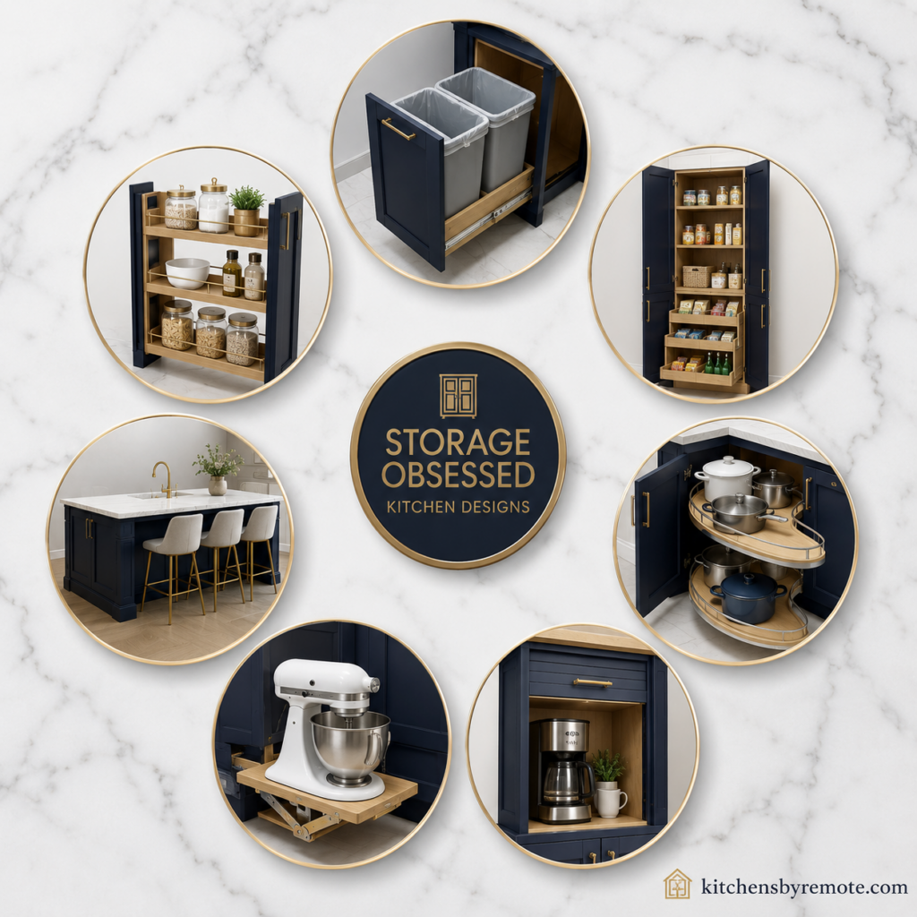 seven kitchen storage features worth having including pull out trash island seating and appliance garage